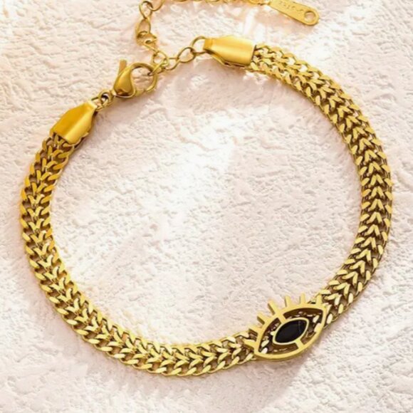 New Eye Evil Symbolic Charm 18K Gold-Plated Necklace & Bracelet Set - Picture 10 of 10